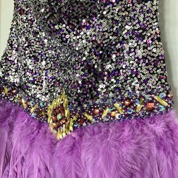 Sequin and Feather Strapless Dress - Picture 6 of 9